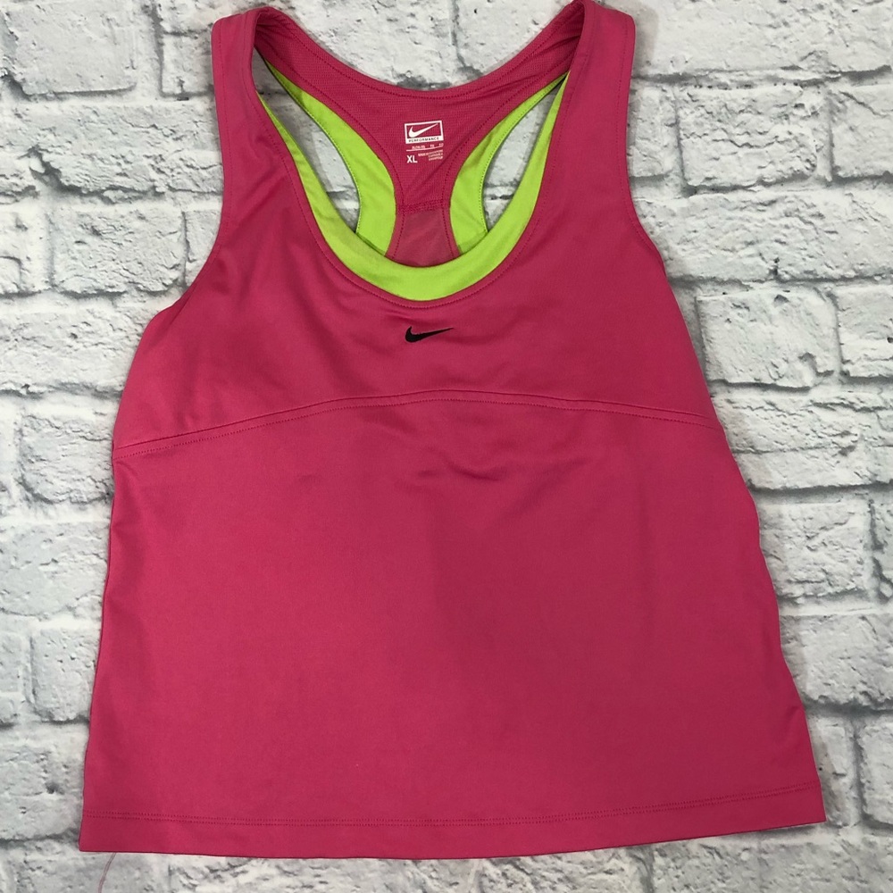 Nike Tank top XL Pink/neon yellow green Built in bra